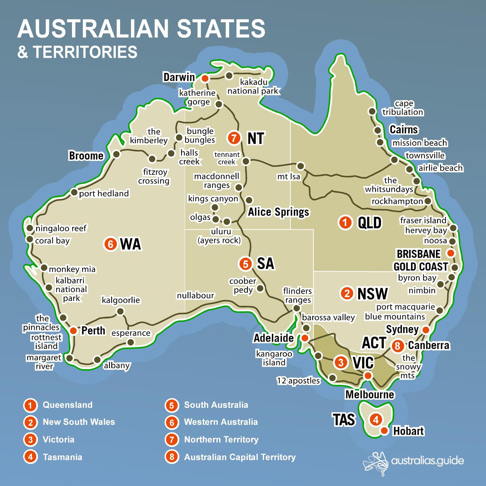 Australiano mapa de estados Mapa de estados da Austrália (Austrália e