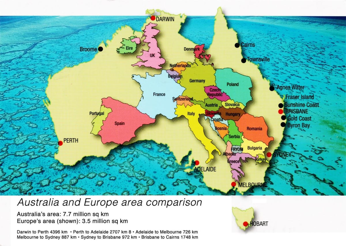 Mapa da europa, na Austrália