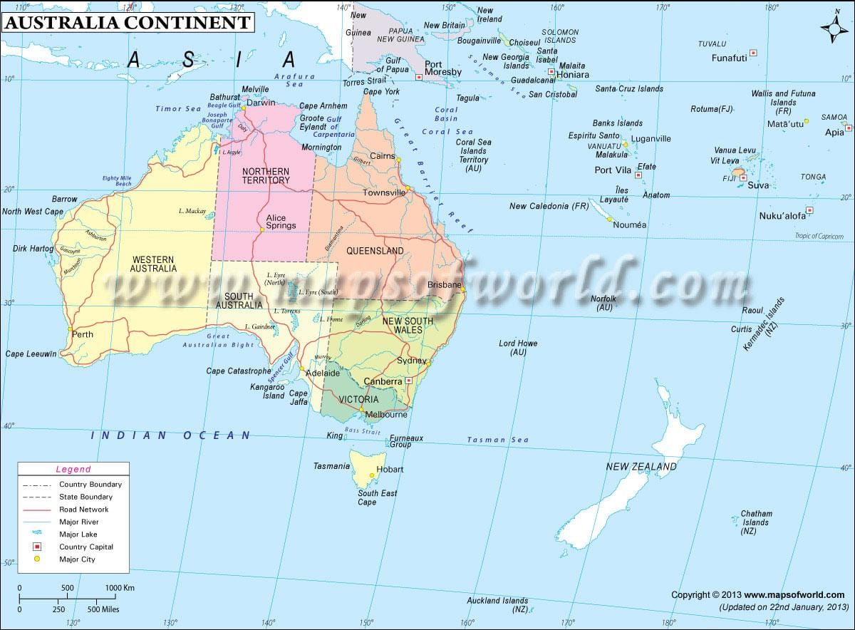 mapa da Austrália continente