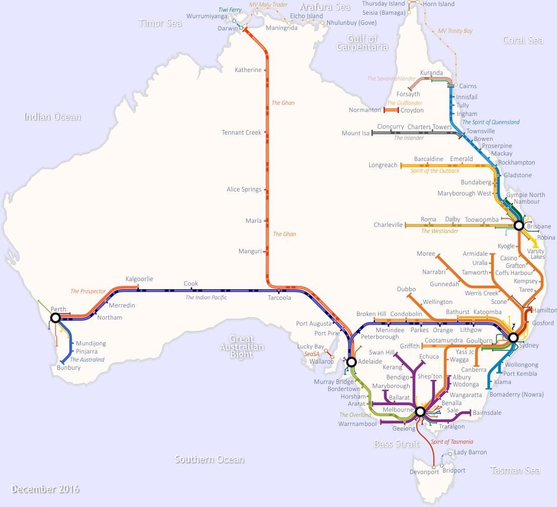 mapa ferroviário da Austrália