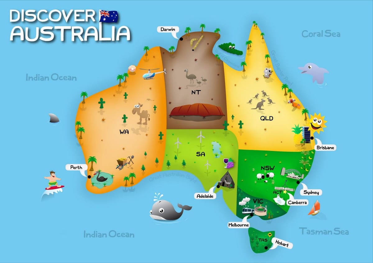 mapa da Austrália para crianças