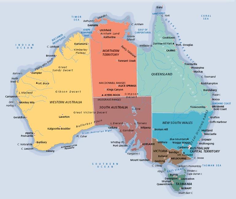 rotulado mapa da Austrália