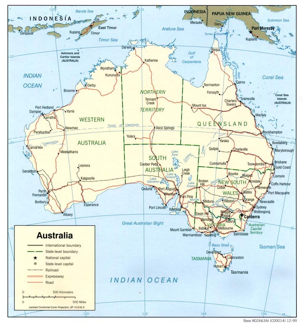 mapa da Austrália oceanos