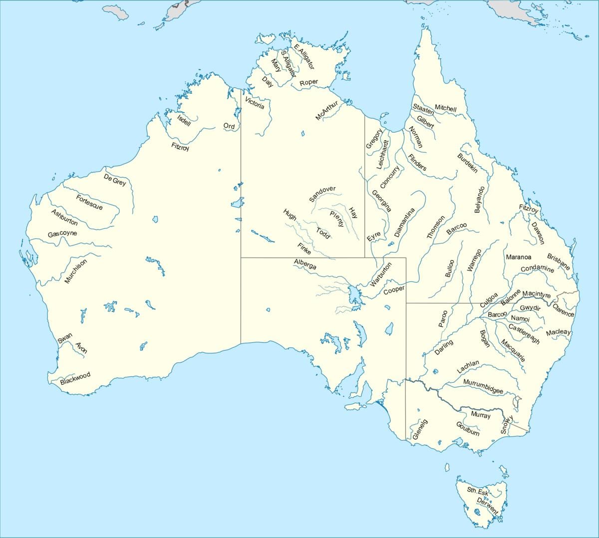 rios na Austrália mapa