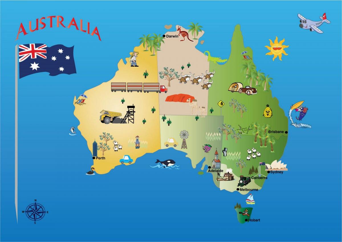 Austrália mapa de atrações turísticas