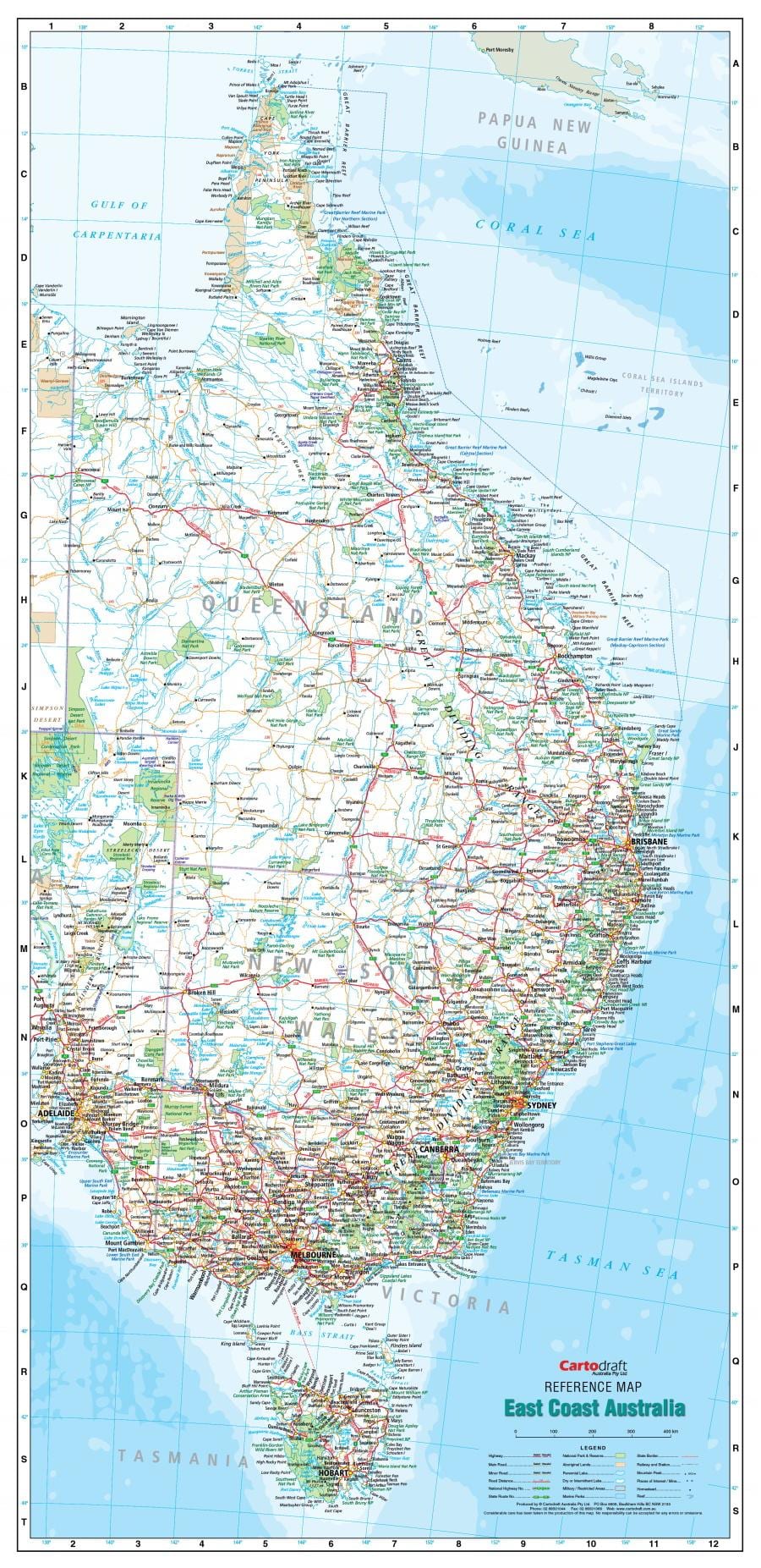mapa da Costa Leste da Austrália