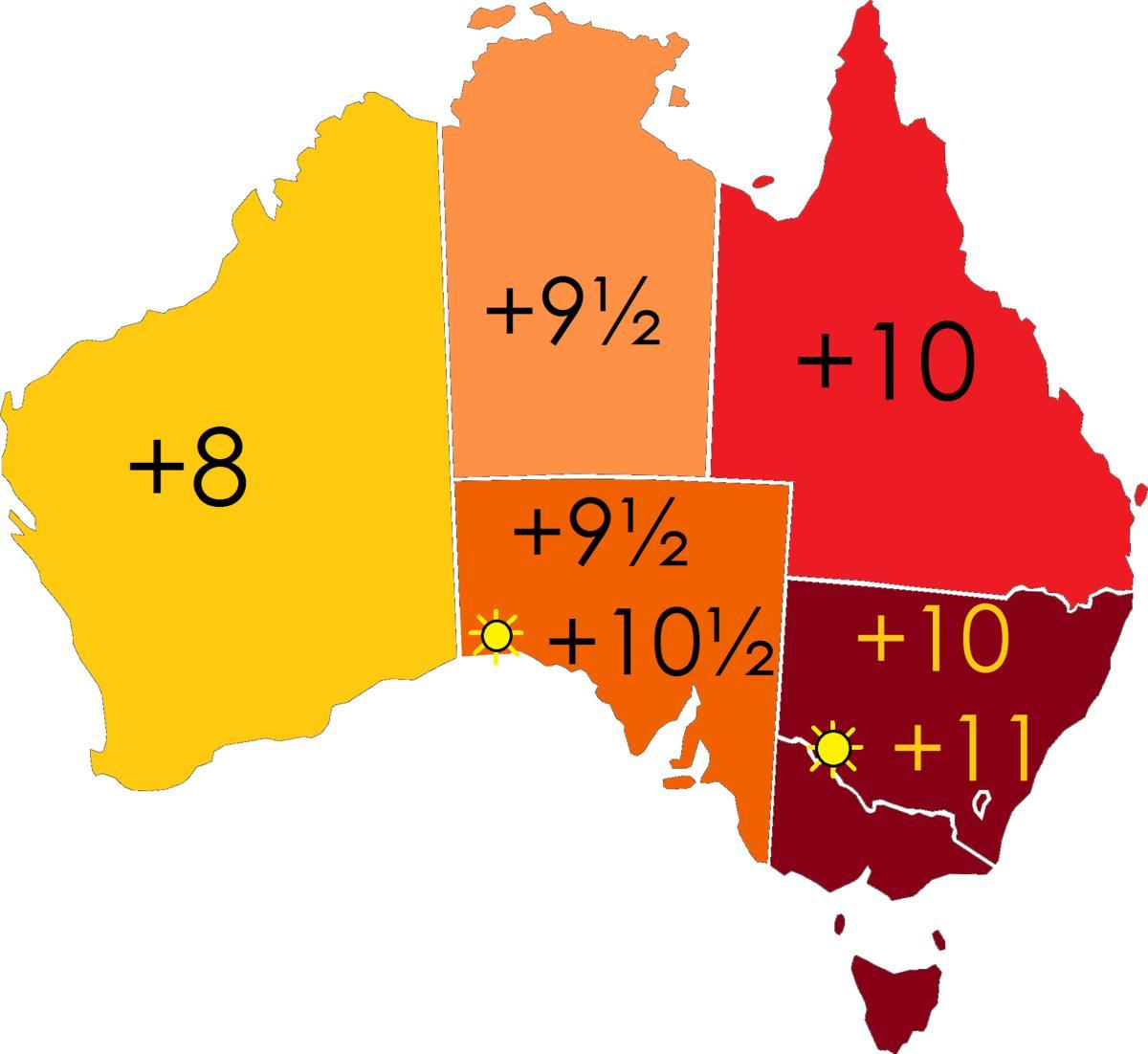 fusos horários a Austrália mapa