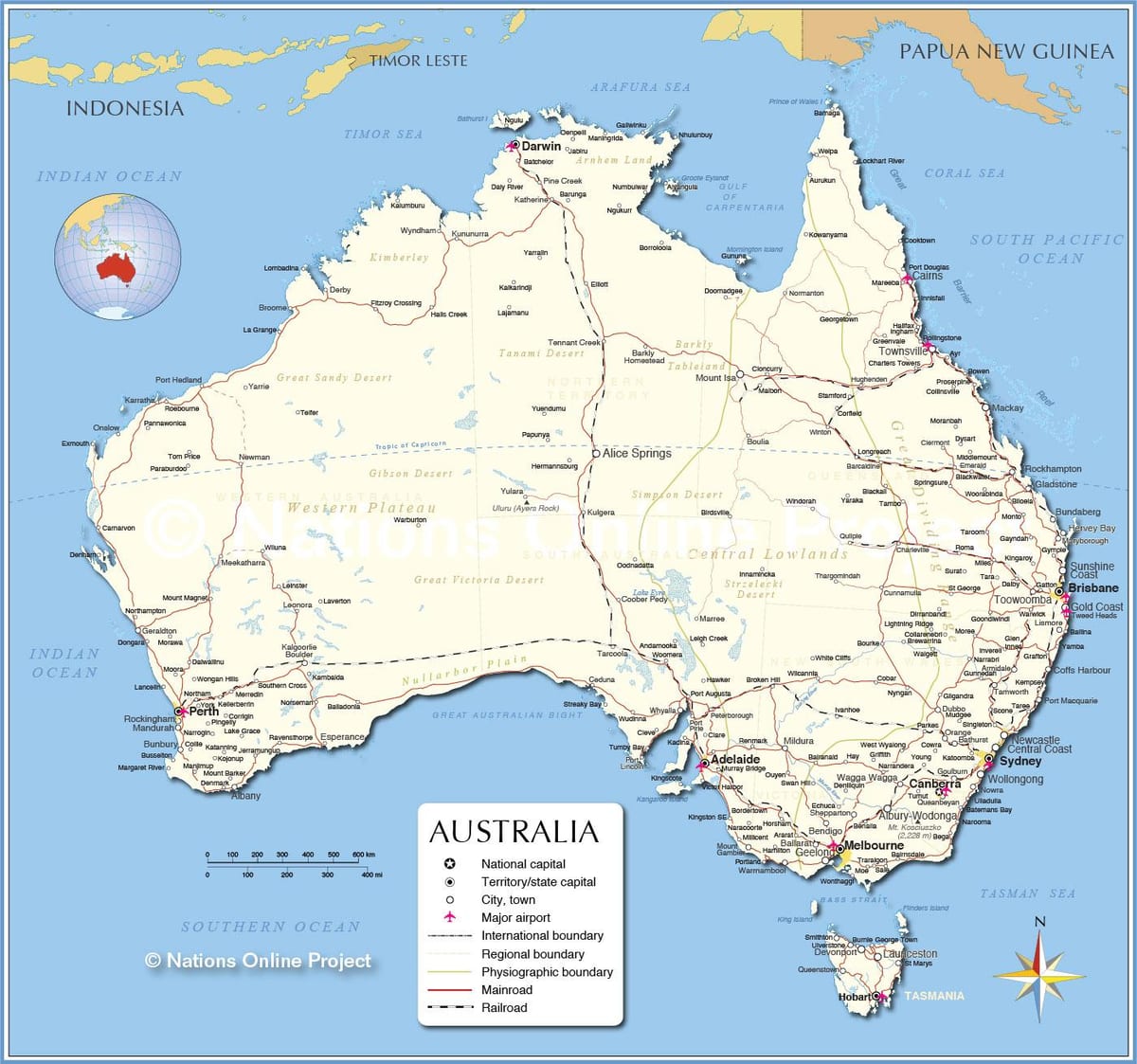 Austrália mapa com cidades