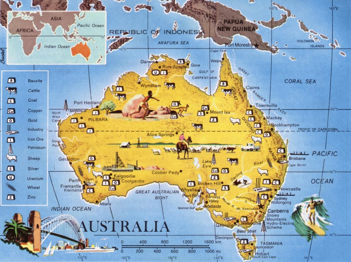 mapa de recursos Austrália