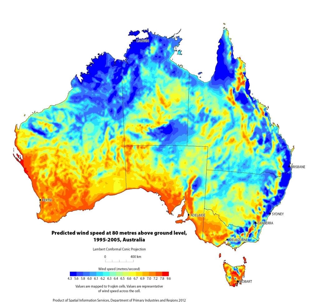 mapa do vento Austrália