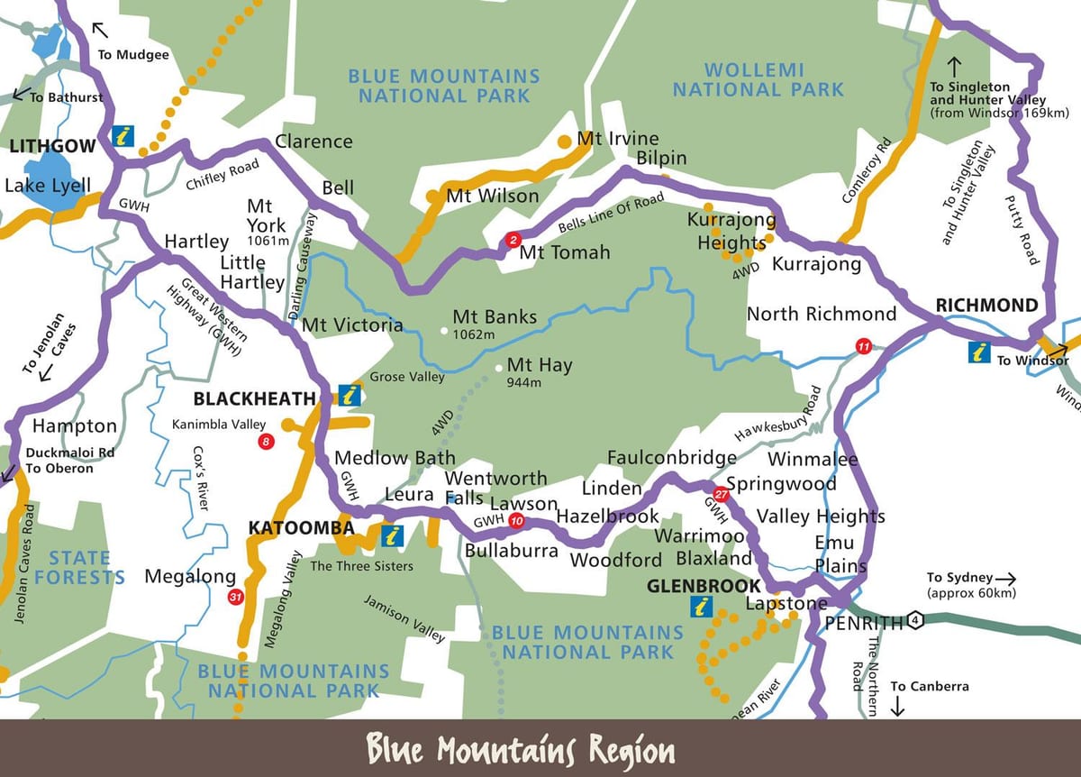 mapa das montanhas azuis Austrália