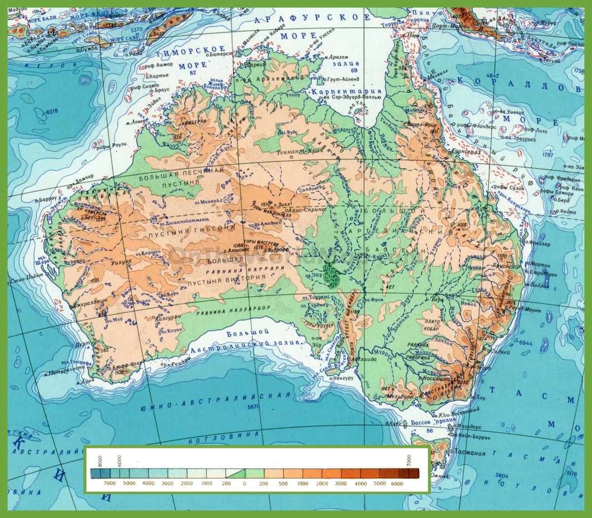 mapa da Austrália, com montanhas