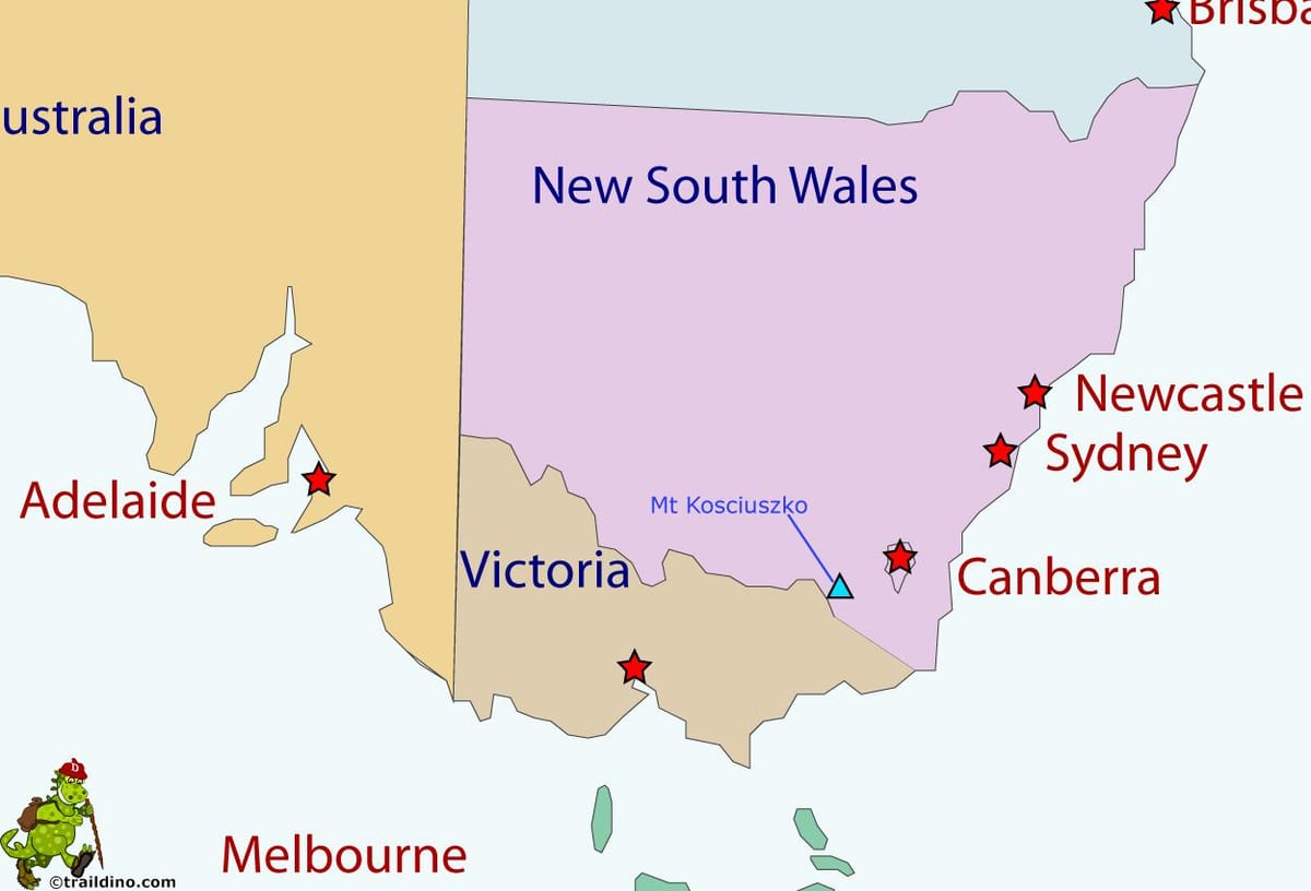 o monte Kosciuszko em um mapa da Austrália