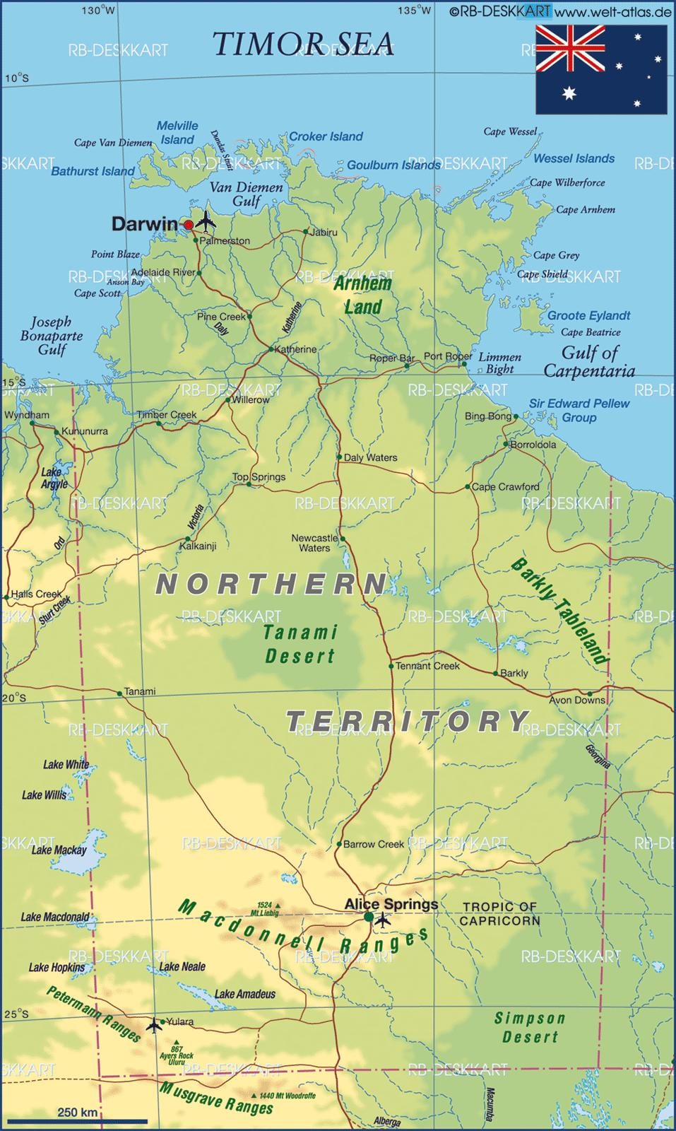 mapa do norte da Austrália
