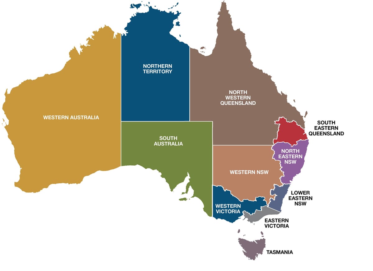 mapa das regiões da Austrália