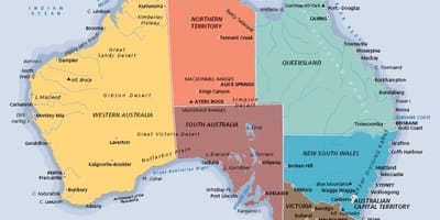 Rotulado mapa da Austrália