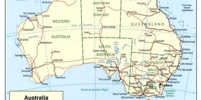 Mapa da Austrália oceanos
