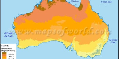 Temperatura mapa de Austrália