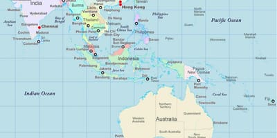 Ásia e Austrália mapa