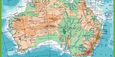 Mapa da Austrália, com montanhas